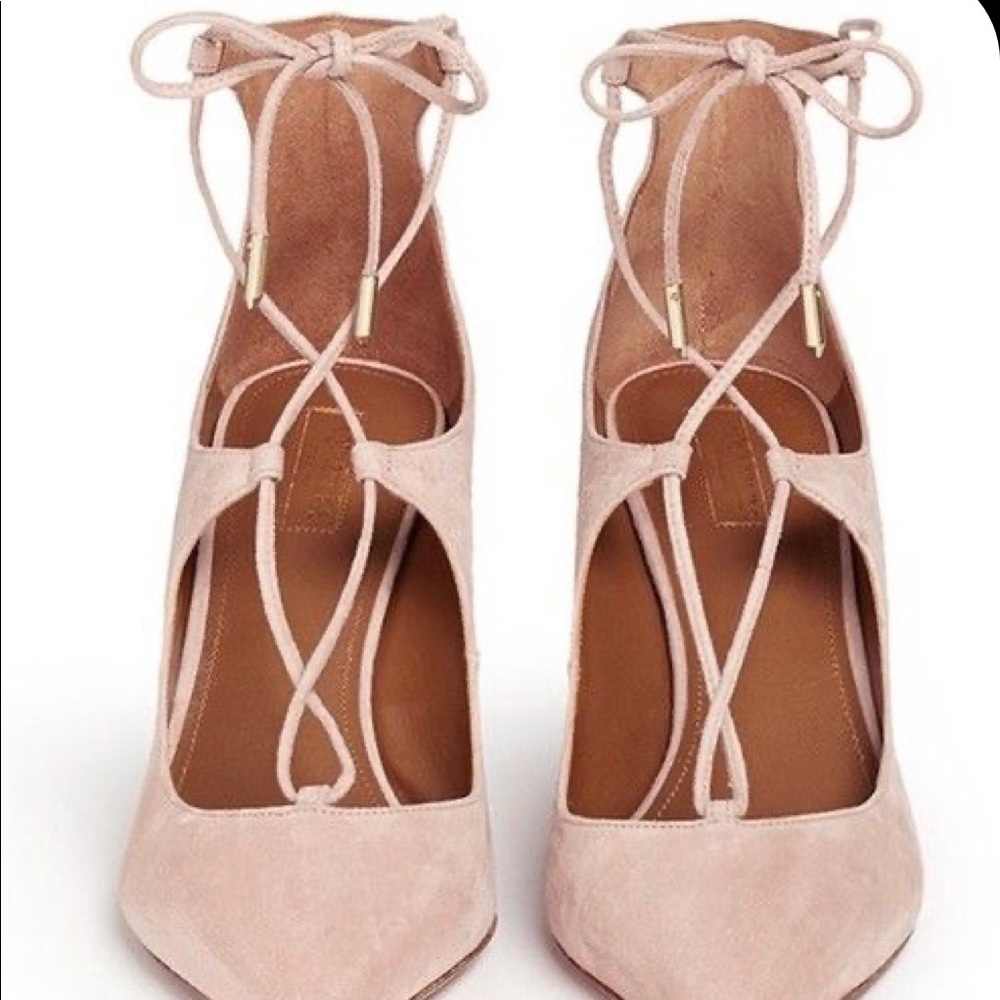 Aquazzura Christy Suede Lace Up Pump Nude